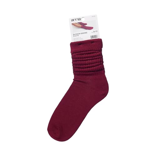 Slouch Socks - Women's Soft Ribbed Boot Socks, Medium Thickness, Burgundy, Small-Medium