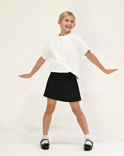Girls A-Line Tennis Skort with Built-in Shorts - Black, 10-11 Years