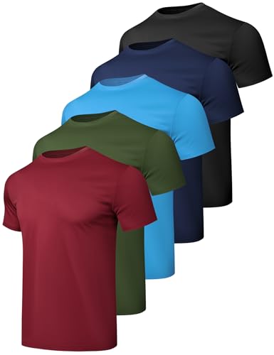 Athletic Workout Shirts for Men - Quick Dry Short Sleeve T-Shirts - X-Large / Black, Navy Blue, Azure, Burgundy, Army Green