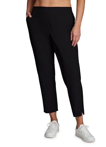 RBX Women's Plus Size Ankle Pants with Pockets - Lightweight Quick Dry Ribbed Side Black, 2X