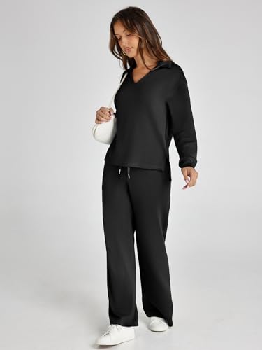 Glamaker Women's 2 Piece Sets Black Large Casual Sweatsuit Outfit