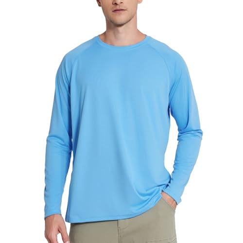 Men's UPF 50+ Sun Protection Long Sleeve Rash Guard - Blue-1, X-Large