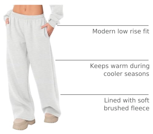 LOMON Wide-Leg Fleece Sweatpants for Women, Small, Light Grey (Fall/Winter 2026)