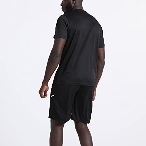 BUYJYA Men's Athletic Shorts & Shirt Set 3 Pack - Basketball Football Gym Workout (Large, Black/White/Grey)