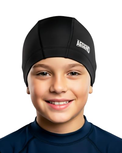 Fabric Swim Cap - Waterproof Silicone Layer, High Elasticity - Black, Small