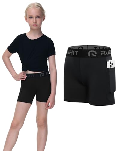 Runhit 4" Youth Girls Volleyball Shorts 3 Pack Black - Compression & Biker Style