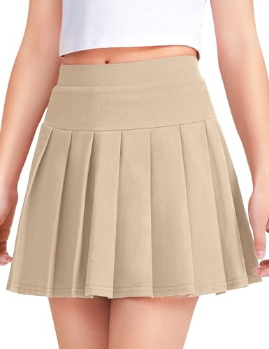 NUMYEAN Girls Uniform Skirt with Built-in Shorts & Pockets - Khaki, 6-7 Years