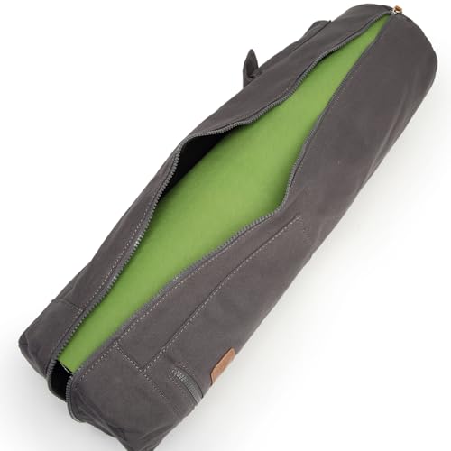 ELENTURE Grey Yoga Mat Bag for Women & Men, Full-Zip Canvas Pilates Bag with Pockets