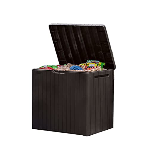 Keter City 30 Gallon Resin Outdoor Storage Box & Side Table Brown