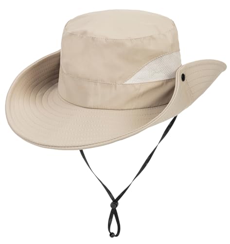 Kids Sun Hat with UV Protection - Beach Bucket Cap, 5-10 Years, Dark Beige