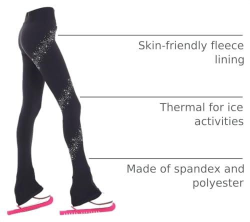 Ice Figure Skating Pants for Girls - Thin Fleece Leggings - 8-10 Years / Black