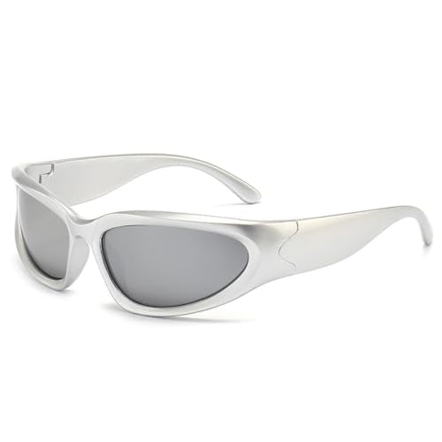 Y2K Wrap Around Oval Sunglasses - Silvery UV400 Sport Shades