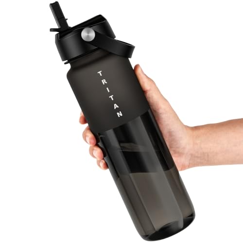 OLDLEY 32oz Frosted Clear Water Bottle with Straw & Black Cap - BPA Free, Wide Mouth Leakproof, Gift for Him & Her