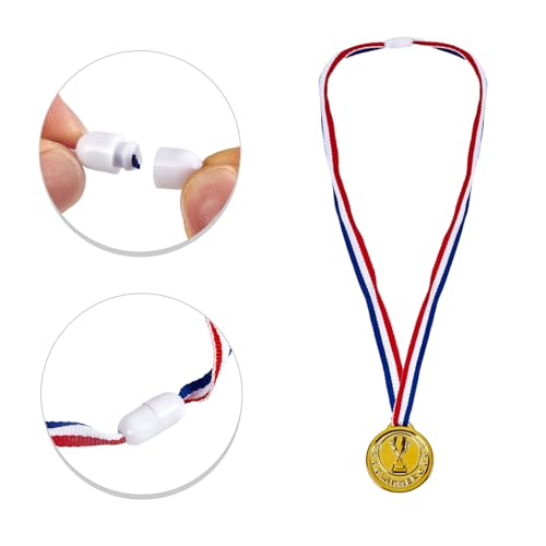 24 Pack Gold Plastic Winner Medals - 1.38 Inch with Neck Ribbon