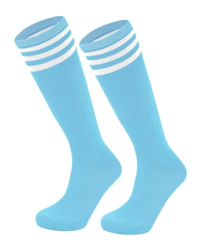 Youth Baseball Knee High Socks - Soft Tube Softball Socks, 9-12 Years, Light Blue