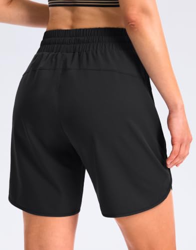 SANTINY Women's Athletic Running Shorts 7 Inch Large Black with Zipper Pockets
