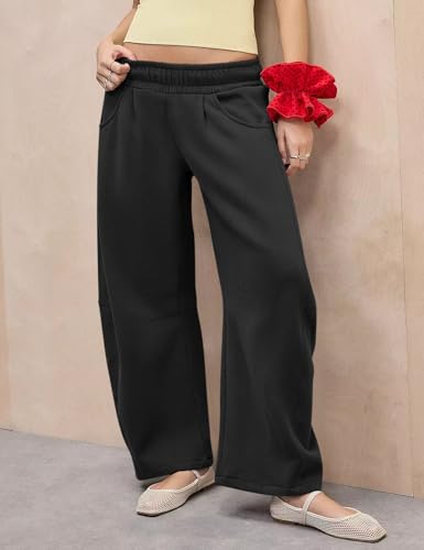 FACDIBY Women's Black Wide Leg Fleece Lounge Sweatpants Medium