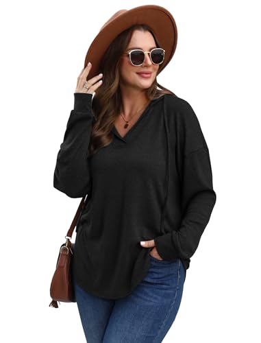 Sampeel Women's Oversized Black V-Neck Hoodie XL Fall Fashion Sweatshirt