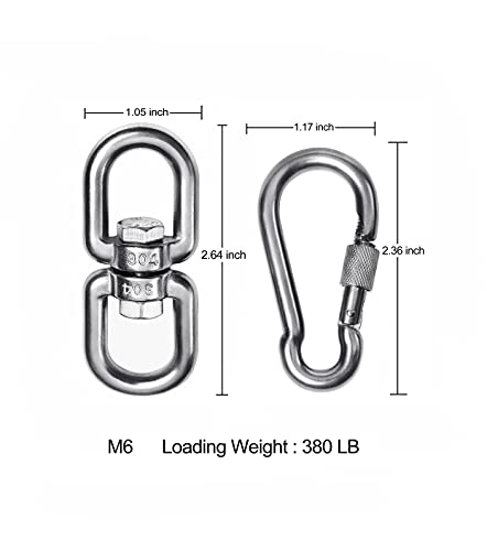 Heavy Duty 304 Stainless Steel Swivel Ring Hook with Snap Hooks - M6