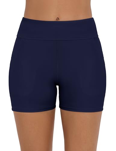 Women's High Waisted Navy Blue Swim Shorts Boyshorts Large Bathing Suit Bottoms