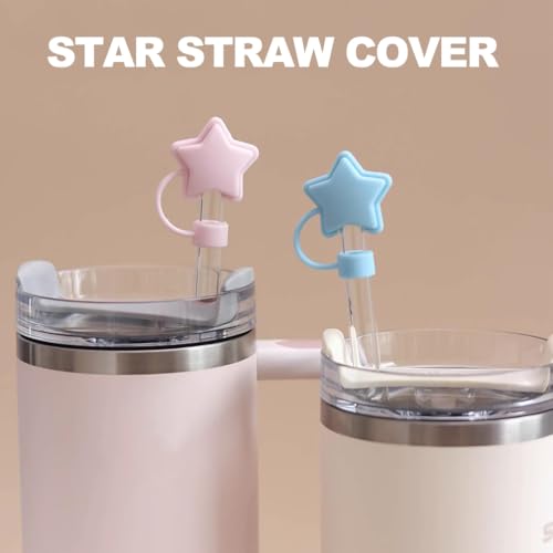 3 Pcs Star Silicone Straw Covers for 10mm Tumbler Straws - Yellow/Blue/Rose