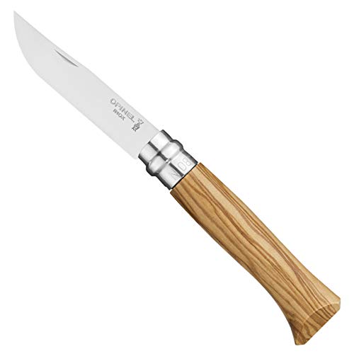Opinel 7.6-inch Stainless Steel Folding Pocket Knife with Olivewood Handle - No. 08