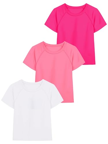 UPF 50+ Girls Rash Guard Swim Shirt - 5T / White, Pink, Hot Pink
