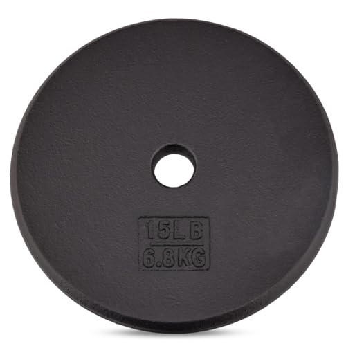 Yes4All 15lb Cast Iron Weight Plate for 1-Inch Bars – Black