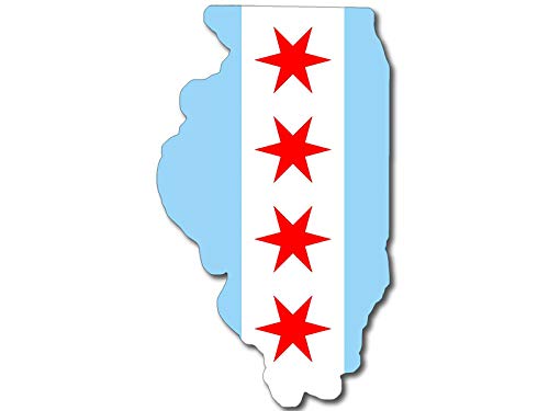Chicago Flag Sticker - Illinois Shaped Vinyl Decal, 3x5 Inch