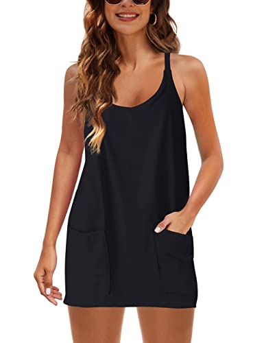 Summer Sleeveless Mini Dress with Built-in Shorts and V Neck