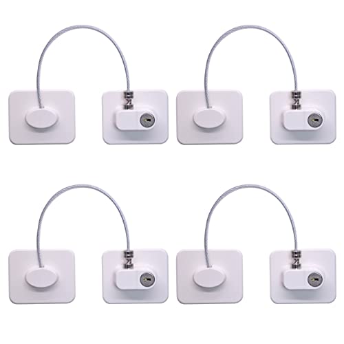 Fridge Lock (4 Pack),Refrigerator Lock with Keys,for Fridge, Cabinet Locks, Drawers, Dishwasher, Toilet and Child Safety Cabinet Locks, 3M Adhesive No Drilling (White 4pcs)