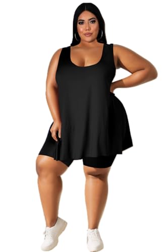 YeGine Women's Plus Size 2-Piece Summer Outfit - Black, XX-Large