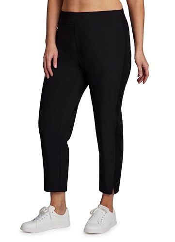RBX Women's Plus Size Ankle Pants with Pockets - Lightweight Quick Dry Ribbed Side Black, 2X