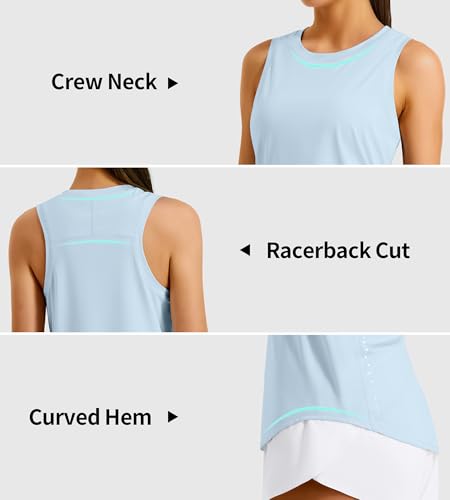 Hugut Women's Lightweight High Neck Racerback Athletic Tank Top - Medium Blue Linen
