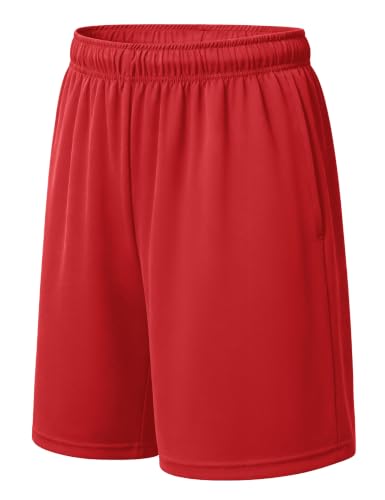 Boys Athletic Shorts - Quick Dry Soccer Basketball Running - 7-8 Years Red