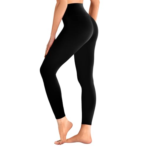High Waisted Yoga Leggings for Women - Full Length, Black, S-M