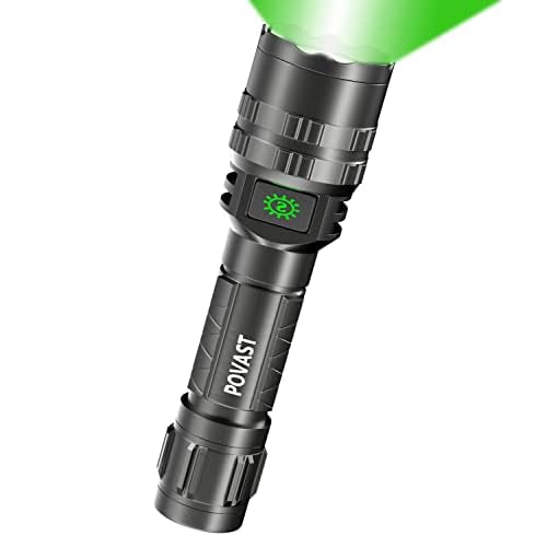 POVAST PVL2 Zoomable Green Light Rechargeable Led Flashlight, 1200 lumens Outdoor Bright Torch Light with Battery for Hunting