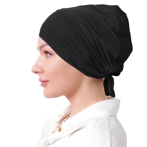 Satin-Lined Hijab Undercap with Adjustable Straps - Black