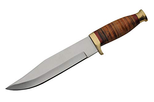 SZCO 12-Inch Full Tang Skinning Knife with Stainless Steel Blade, Wood Handle & Leather Sheath