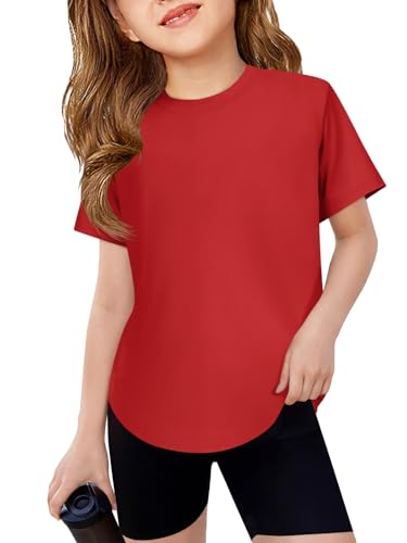 Girls Athletic Short Sleeve Tunic Tops - Red, 9-10 Years