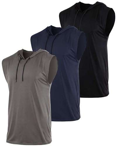 Real Essentials 3 Pack Men's Dry Fit Tank Top Hoodie Sleeveless Workout Shirts XX-Large