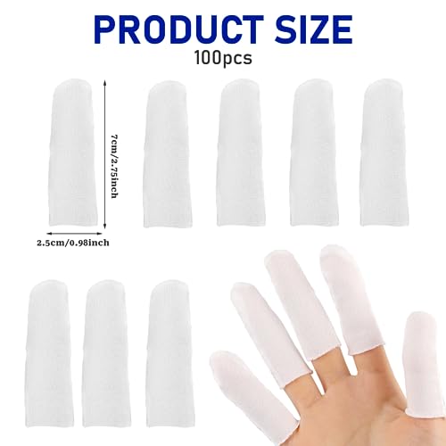 100 Cotton Finger Cots - Protective Finger Sleeves with Elastic Rings