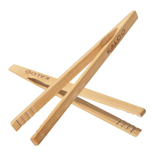 8-Inch Bamboo Toaster Tongs - Set of 2 Reusable Wooden Kitchen Tongs