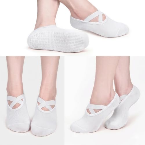 Diu Life Large-X-Large White Pilates Socks with Grips - Non Slip Yoga & Dance Socks (3 Pack)