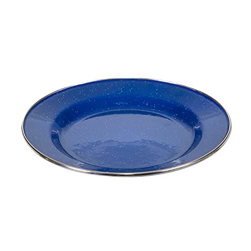 Blue Enamel Camping Plate with Stainless Steel Rim