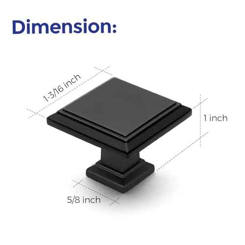 Ravinte 10 Pack 1-3/16 Inch Matte Black Kitchen Square Cabinet Knobs Solid Drawer Pulls Black Single Hole Kitchen Cabinet Hardware Knobs for Cabinets and Drawers