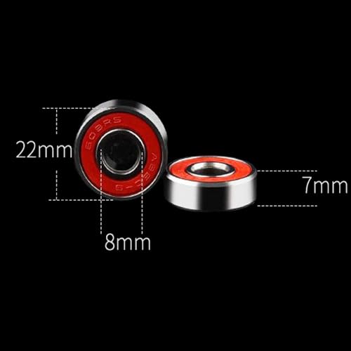 ABEC-9 608 RS Skateboard Bearings Set - 8 Pieces Red & Silver