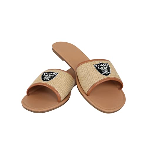 Las Vegas Raiders Team Logo Fashion Straw Slide Sandals - Women’s 9-10