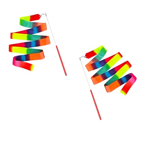 2 Pcs Rhythmic Gymnastics Dance Ribbons - 78.7 Inch Rainbow Streamers