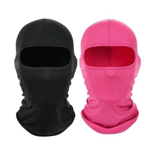 Thin Balaclava Ski Mask - Windproof Full Face Hood - One Size Black+Rose Red